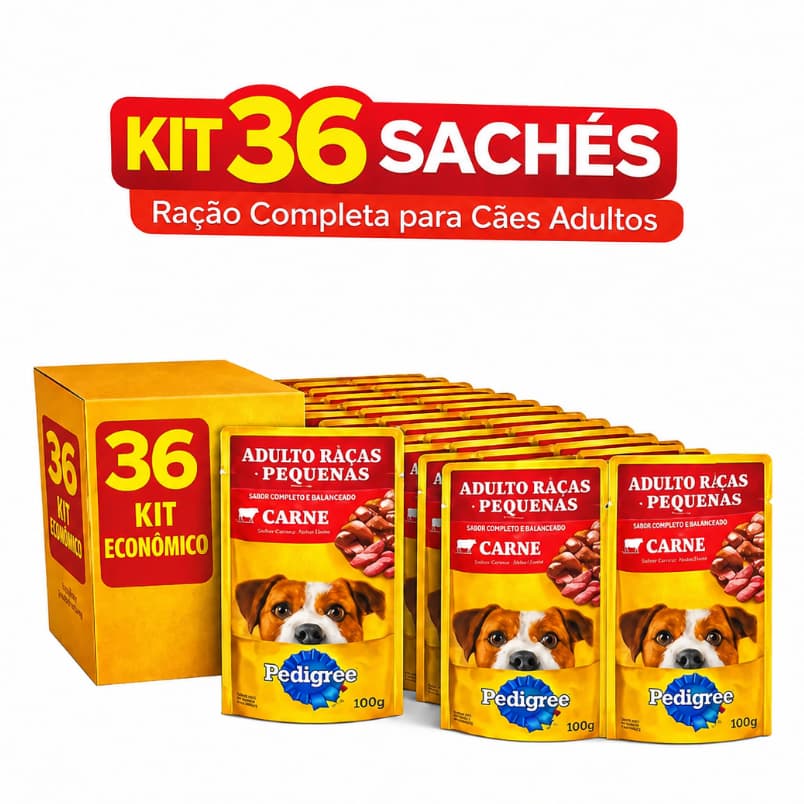 Kit 36 un Sachê Pedigree PROMOÇÃO RAÇAS PEQUENAS CARNE 100g CX ORIGINAL DE FÁBRICA