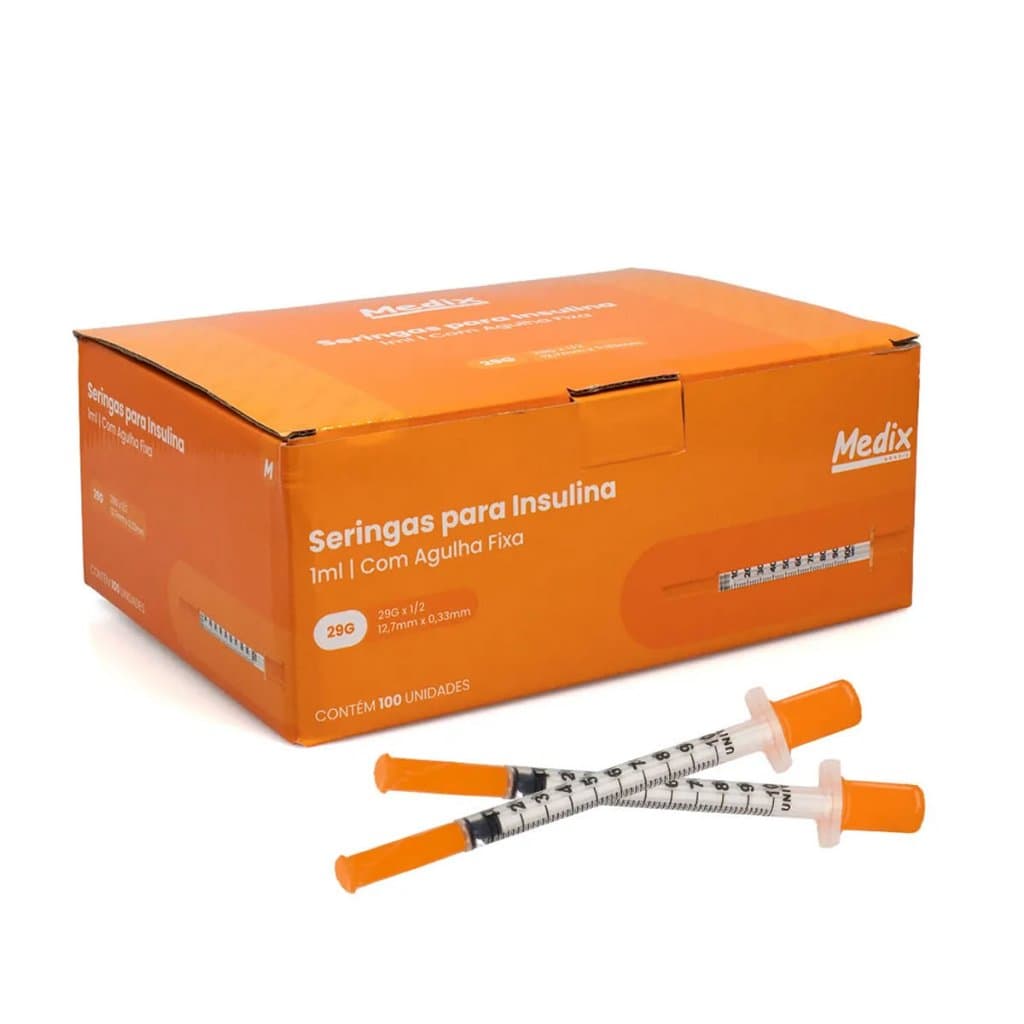 Seringa Insulina Botox 1ml 12,7x033mm Agulha Fixa C/100 Und - MEDIX