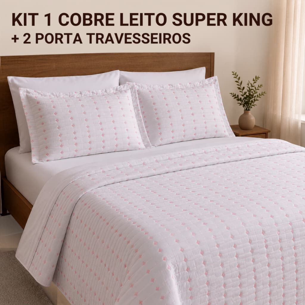 Kit 1 Cobre Leito Super King Luxo Percal 200 Fios com 2 Porta-Travesseiros