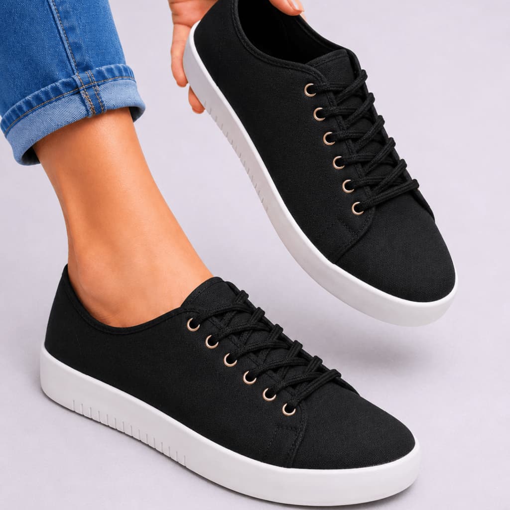 Tênis Feminino Preto Leve Confortável femenino Solado Branco Ideal para Trabalho