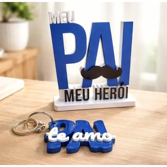 Placa Meu Pai Meu Herói Feliz Dia dos Pais 3D Premium Com Chaveiro