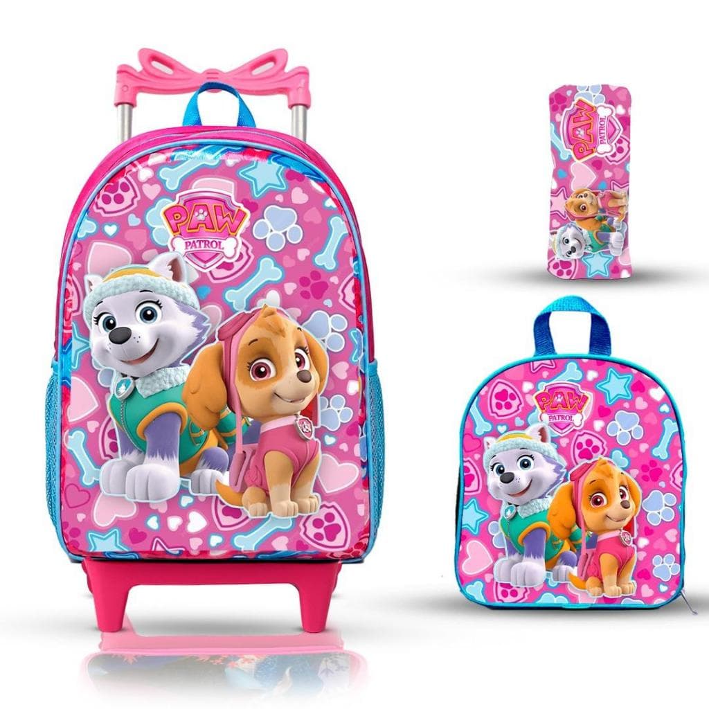 Mochila Escolar Infantil  Rodinhas Skaie Patrulha Canina Menina -Lancheira- Estojo
