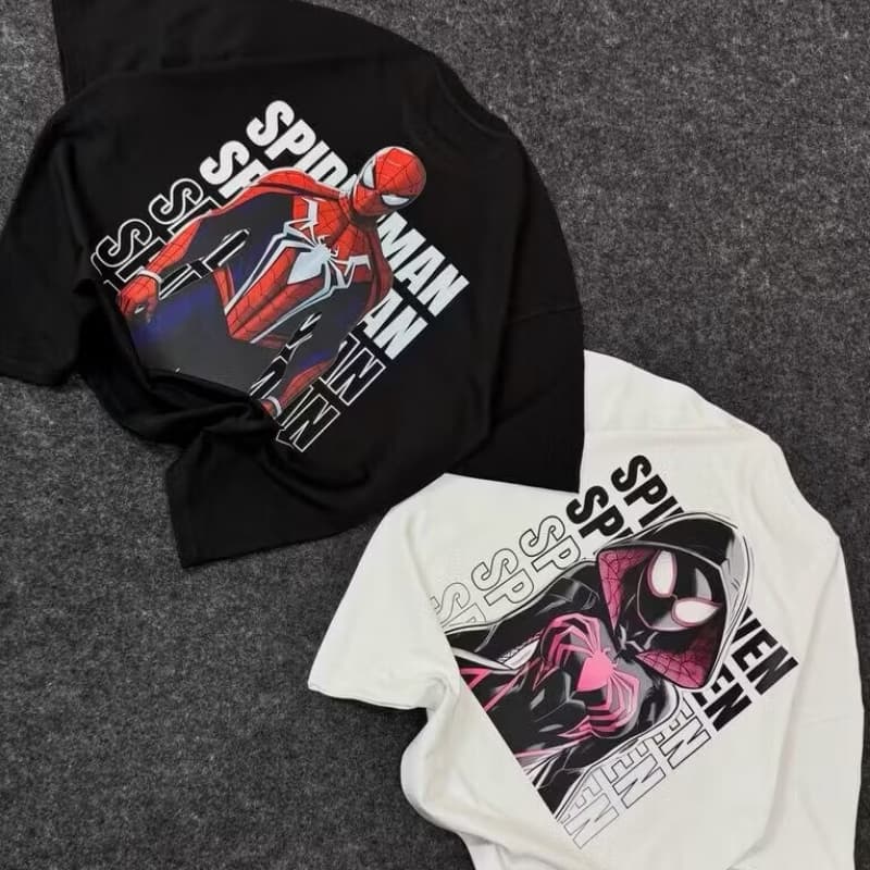 Camiseta casal Homem-Aranha e Spider Gwen manga curta algodão unissex Marvel