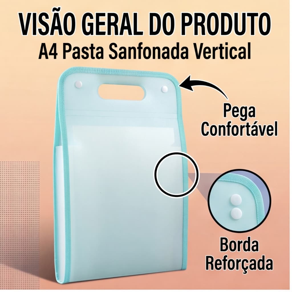 Pasta de Arquivo A4 Transparente com Divisórias e Fechamento Seguro para Estudantes