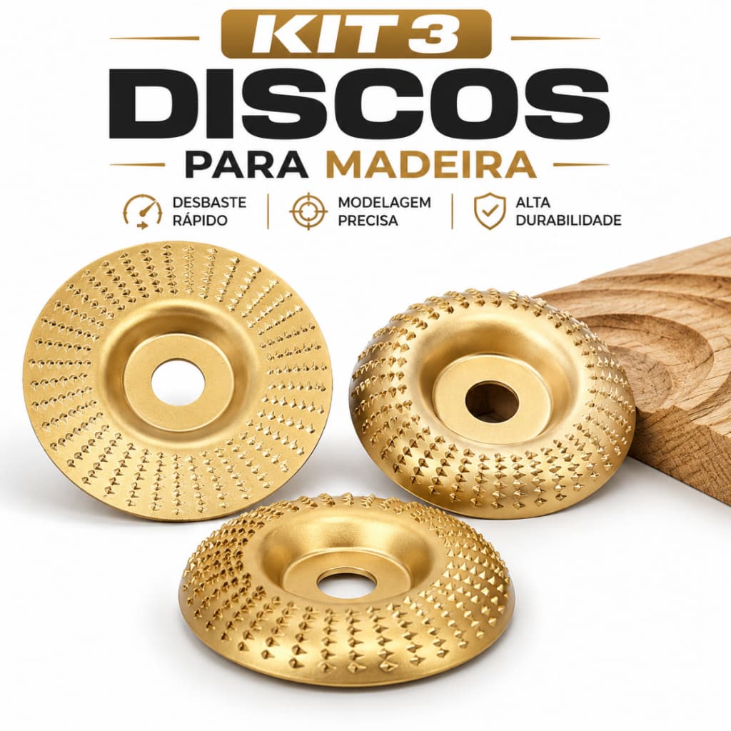 Discos de Desbaste e Escultura para Madeira 10cm Kit 3 Peças para Esmerilhadeira
