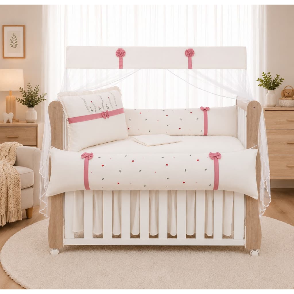 Kit Berço Menina e Menino Aurora 10 peças Americano 100% Algodão Enxoval de Bebê