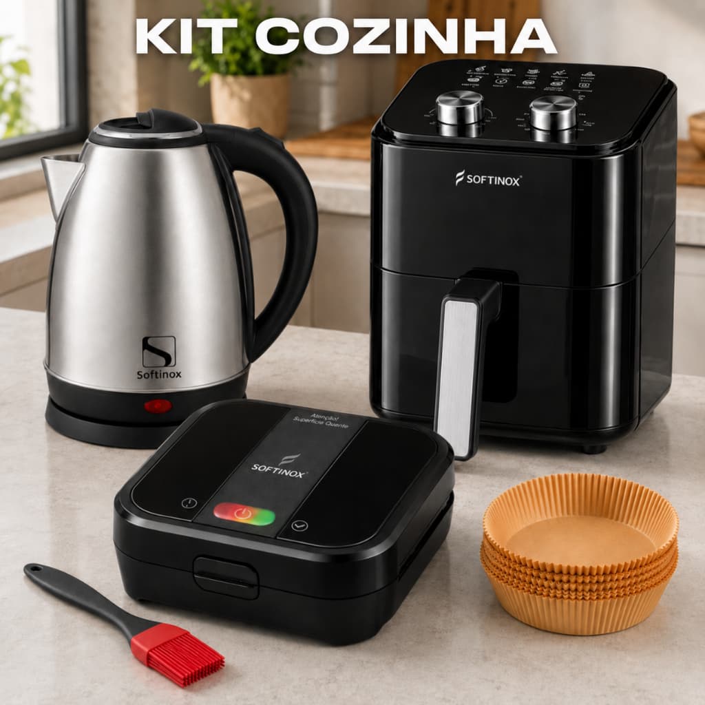 Chaleira Elétrica 1,8L Kit Cozinha Completo Air Fryer 4,2L Sanduicheira Elétrica Grill 127V/220V