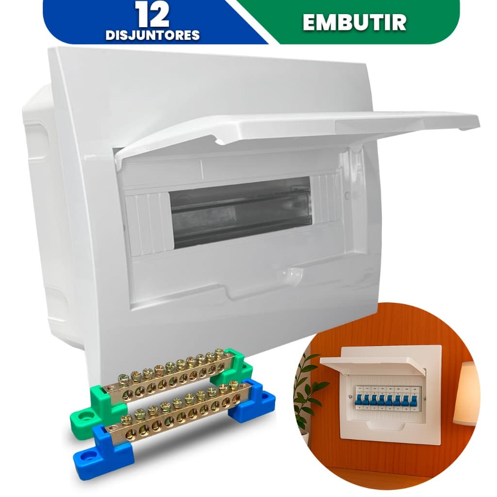 Quadro Distribuição Embutir  12 Disjuntores + Barramentos 1 Neutro + 1 Terra -  Centrinho Quadrinho