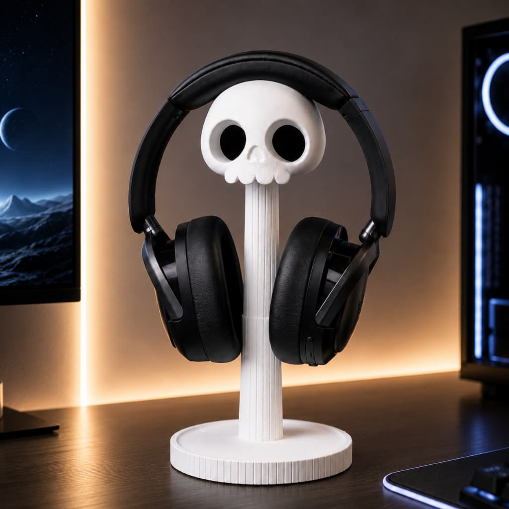 Suporte para Fone Headset de Mesa Caveira Organizador Universal Gamer Decorativo