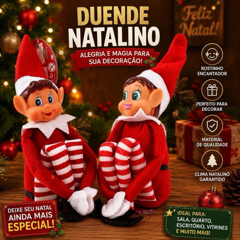 Boneco  Elfo de Natal Elfie Natal 40cm menina ou menino Vermelho