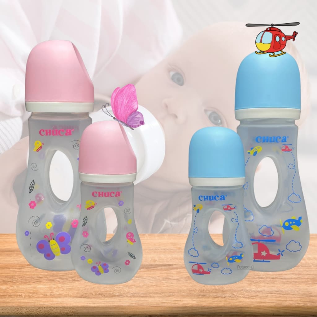 Kit 2 Mamadeiras Chuca Anatômicas P e M Círculo Central BPA Free para Bebê