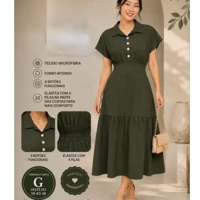 vestido femenina gola social com botão funcional liso manga curta casual congresos casamentos