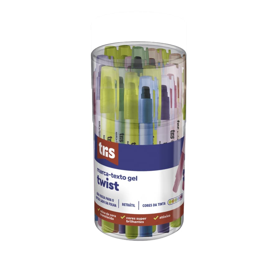 🖍️✨ Marca-Texto Gel Twist – Cores Sortidas – Pote com 24 Unidades – Tris