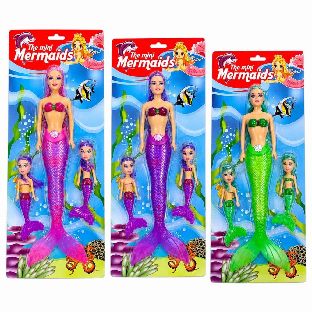 Conjunto 3 Bonecas De Sereia + 6 Sereia Pequena Com Luz Brinquedo Infantil