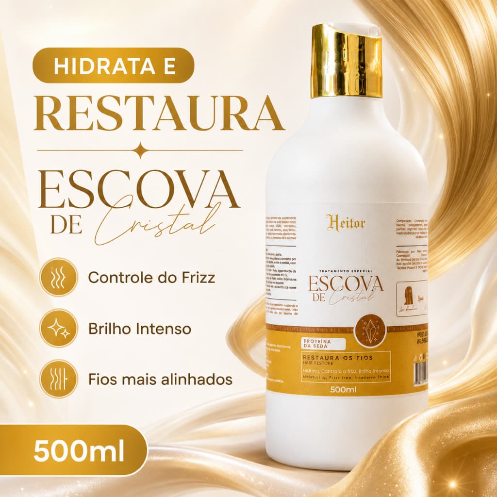 Escova De Cristal LIQUIDA - Heitor 500ml - PROGRESSIVA MARROQUINA, LISO EXTREMO, ALISA RAPIDO
