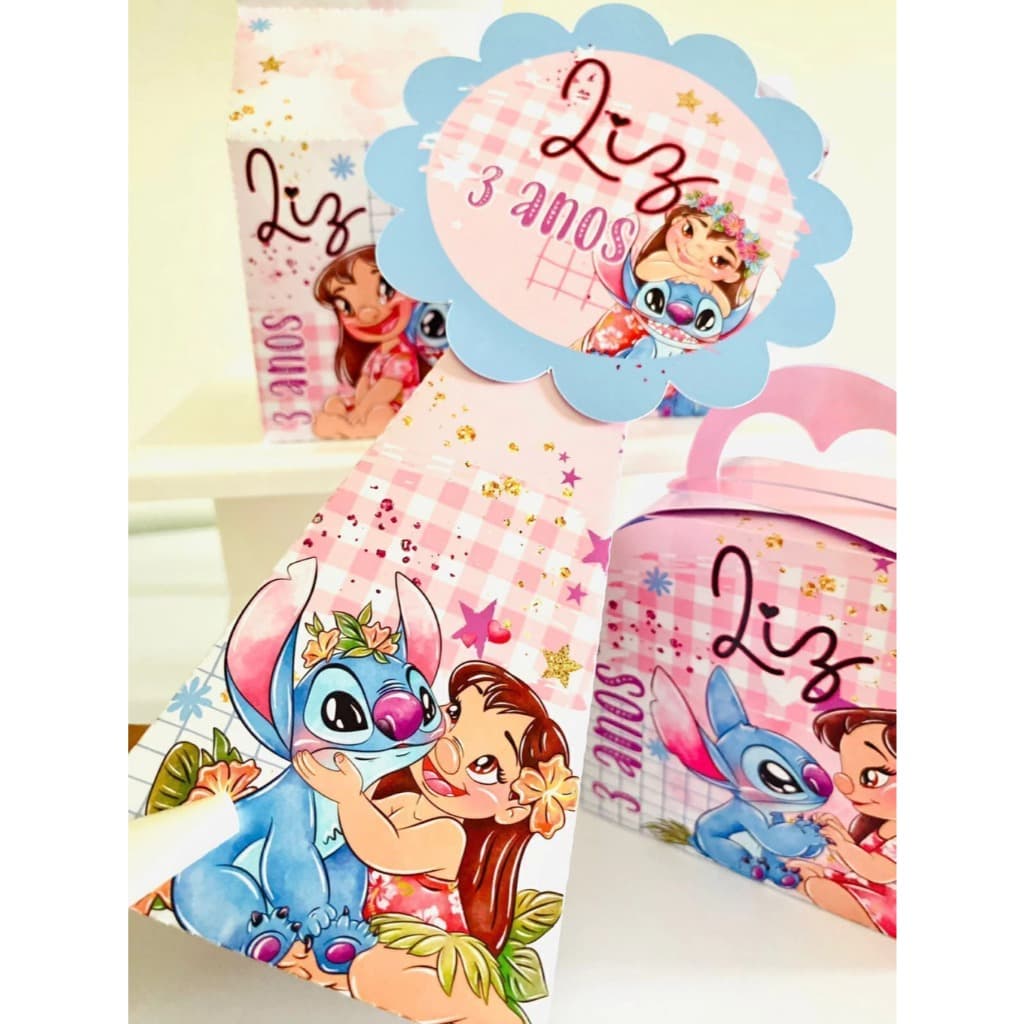CAIXINHA LILO E STITCH - PEGUE E MONTE -  PERSONALIZADAS COM NOME E IDADE - KIT FESTA, ANIVERSARIO, DECORAÇÃO, LEMBRANÇA