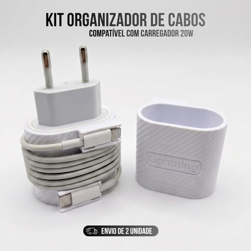 Kit Organizador de Cabos Compatível com Carregador 20W | Suporte para Fonte e Cabo | Organizador de Mesa