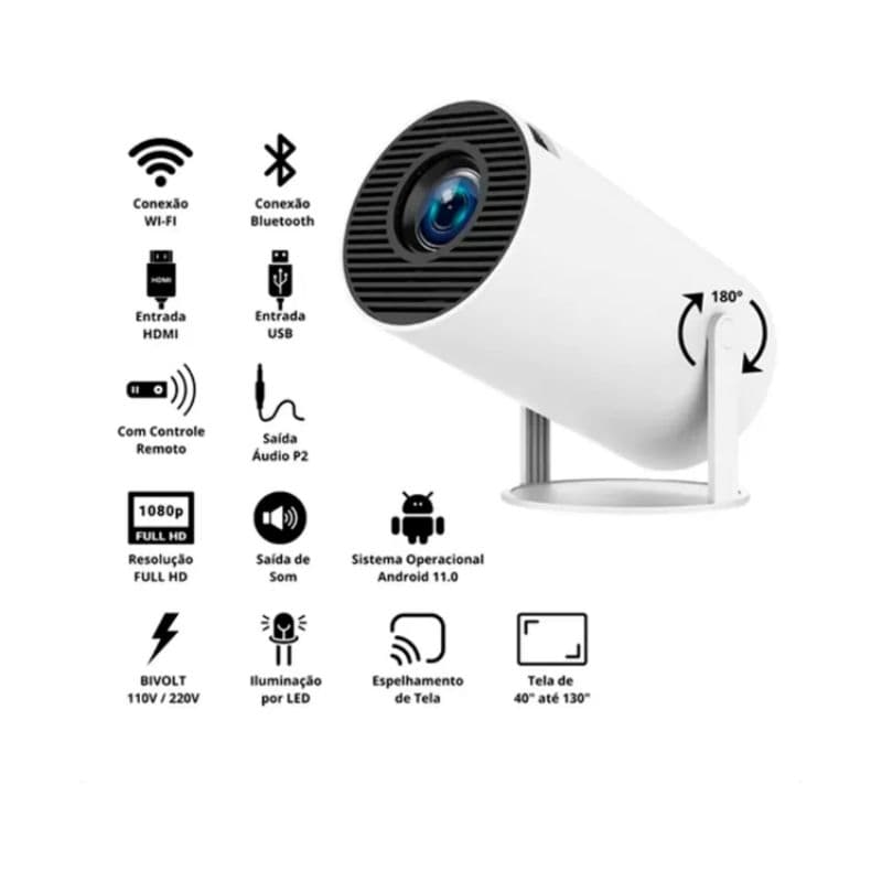 Projetor Portátil Android 11 Smart 4K Wifi 6 Bluetooth 5.0 1080p
