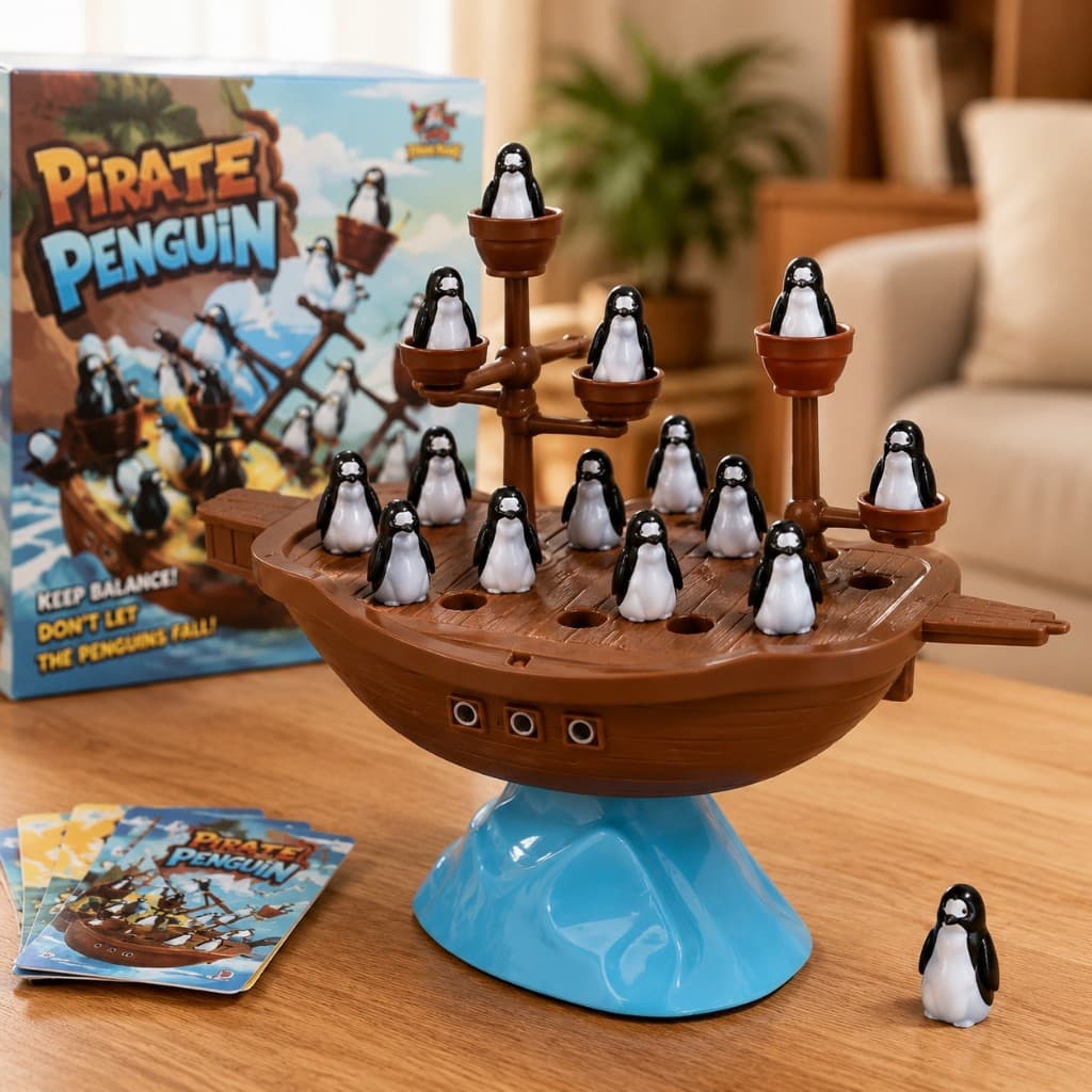 Jogo Equilibra Pinguim Navio Pirata Brinquedo Educativo Infantil DM Toys DMT7167
