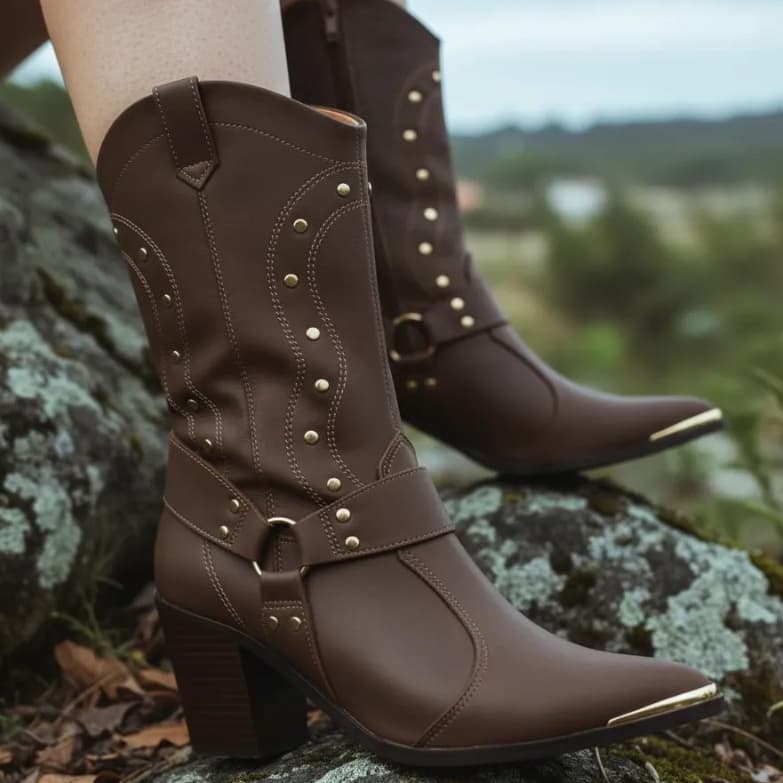 Bota Western Texana Bico Fino Salto Robusto Vizzano Original Feminina Cores Lindas Estilo e Conforto