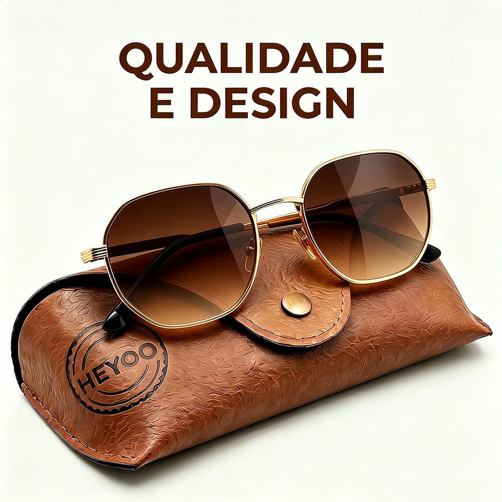 Heyoo Beauty Óculos de Sol | 7 Cores | Lentes Degradê Polarizado | UV400 | Armação Metálica Hexagonal