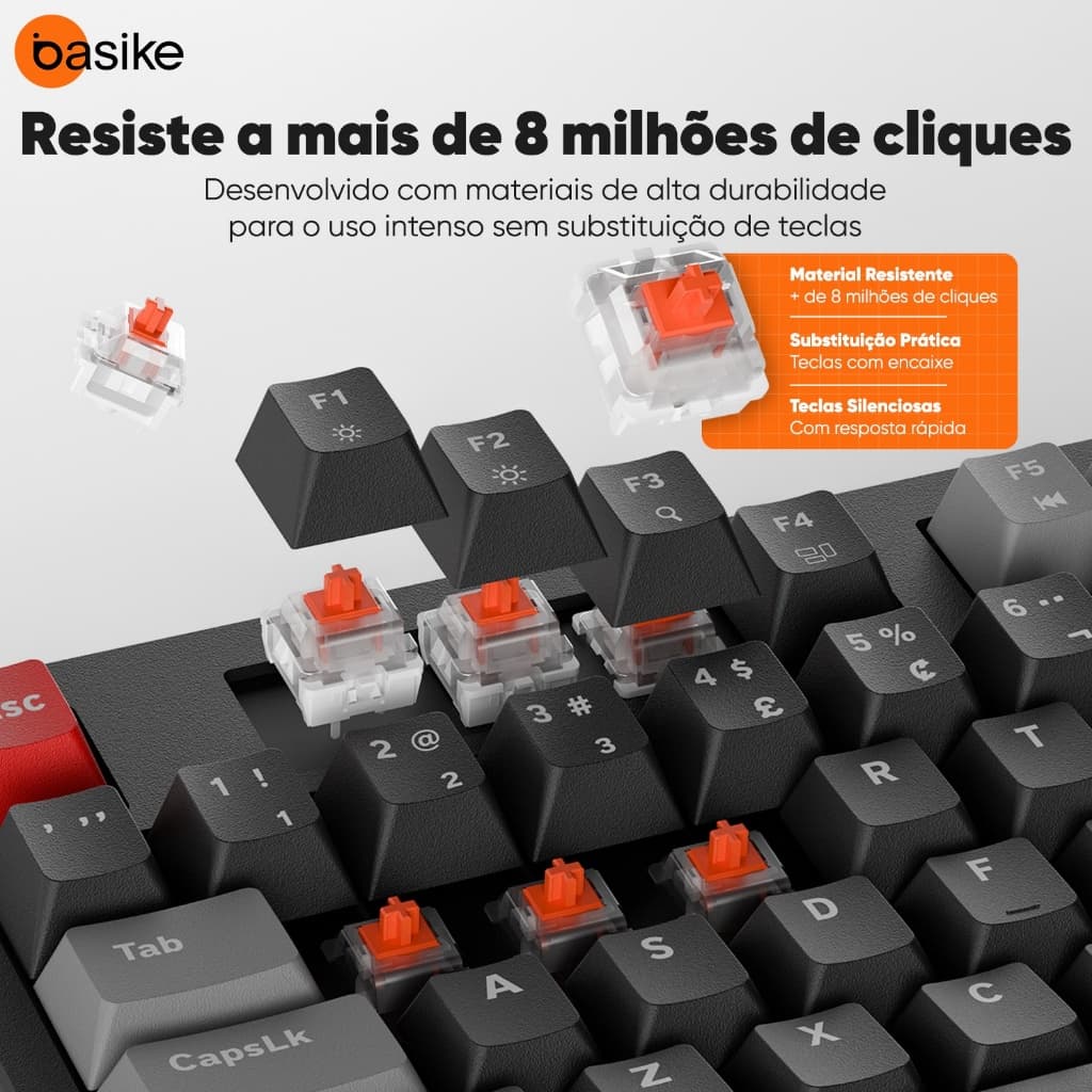 Kivee X Basike Mechanical Keyboard Triple Mode Switch Vermelho  With digital Display Software programável KEY391