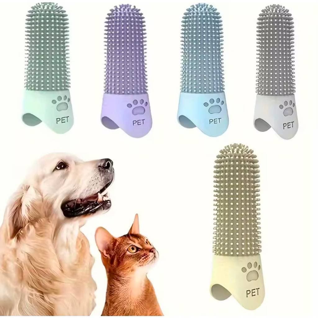Escova de Dente de Silicone para Cães e Gatos 360° Higiene Oral Massageadora de Dedo