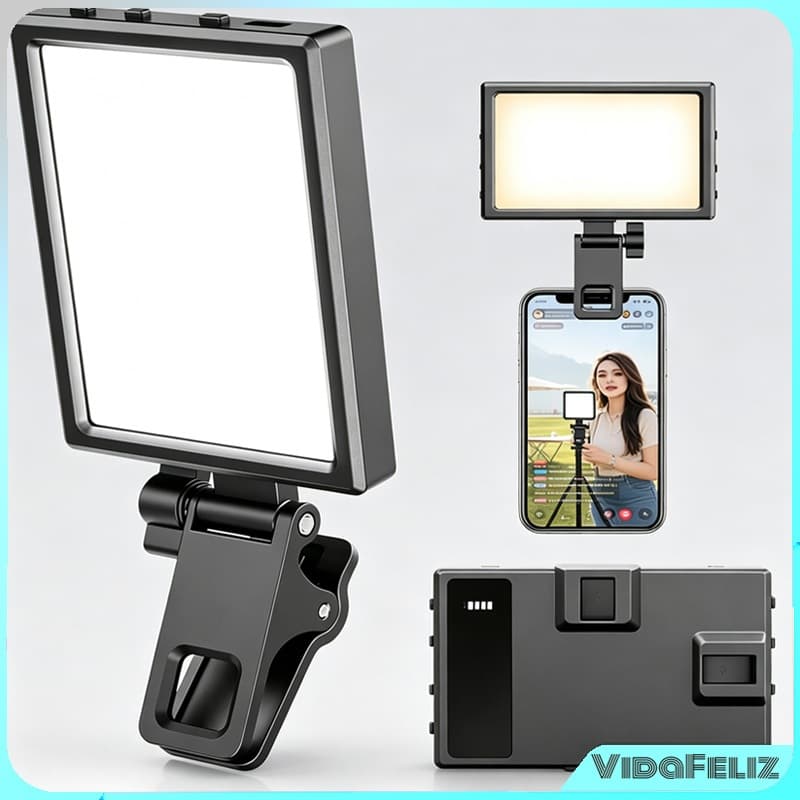 Anel de Luz para Selfie, Luz de Preenchimento para Celular com Pinça Frente e Trás, 80 LEDs portáteis, 3 modos de ilumin