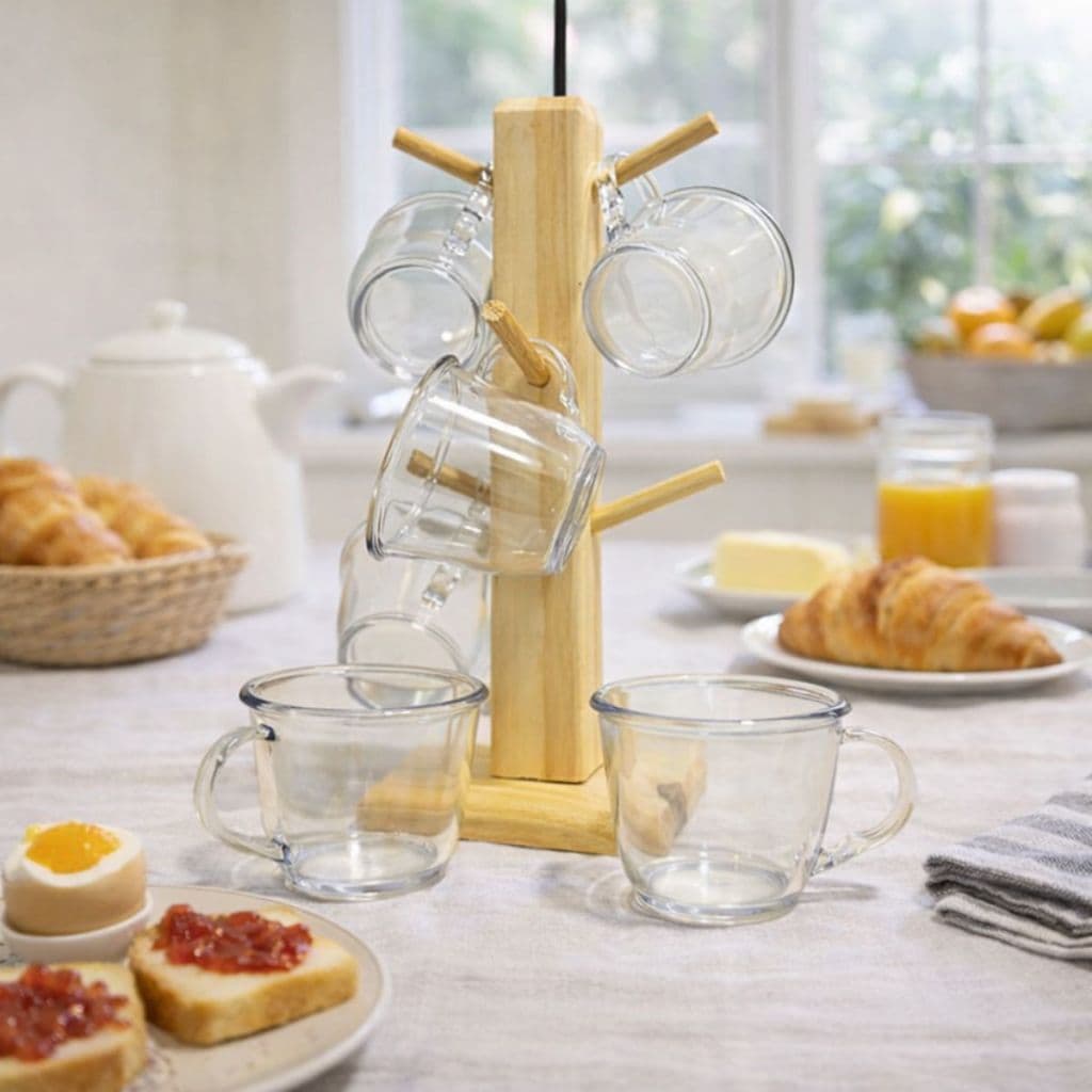 Kit 6 Xicaras Café Chá com Suporte de Pendurar BPA FREE Organizador Cozinha