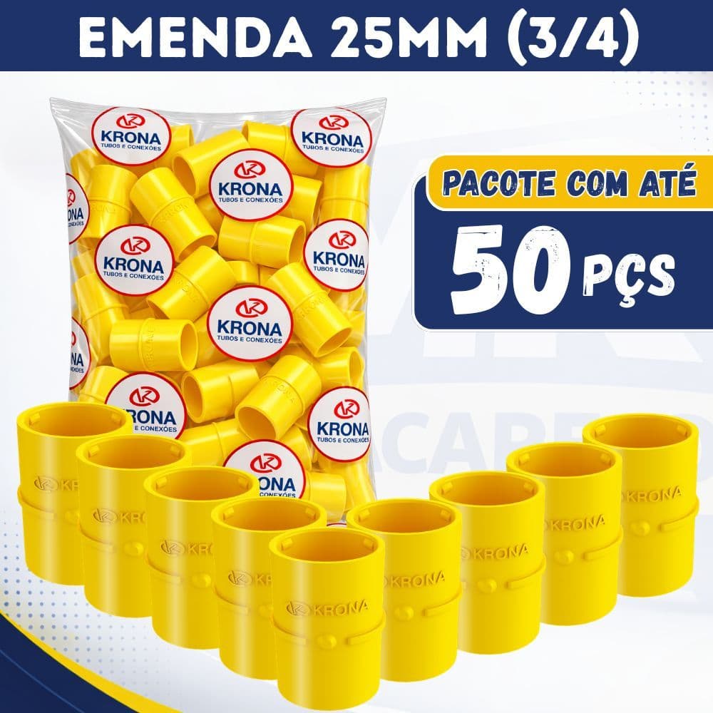Kit Emenda de Conduíte 3/4 Corrugado Luva Para Emendar Conduite Pvc Amarela 3/4 25mm Amarela KRONA