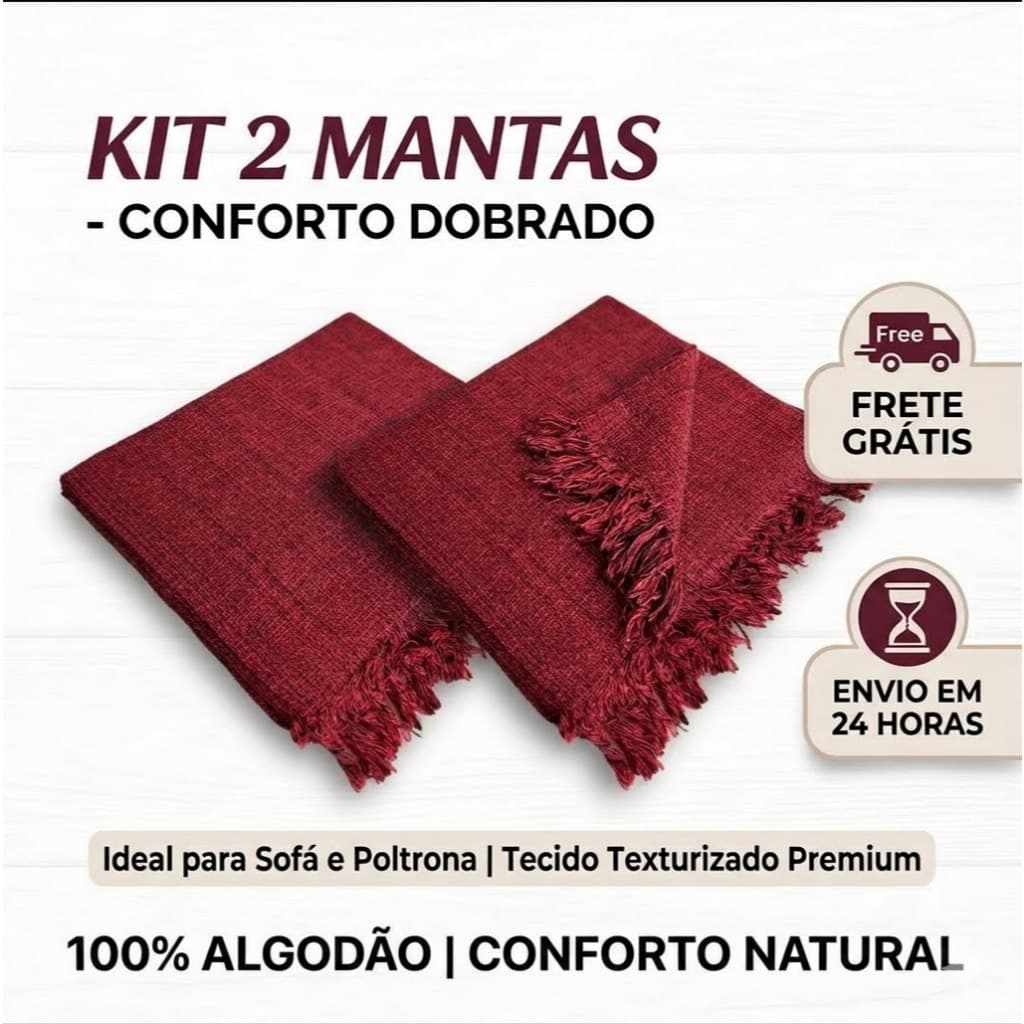 Kit 2 Mantas Para Sofá Premium 210x120