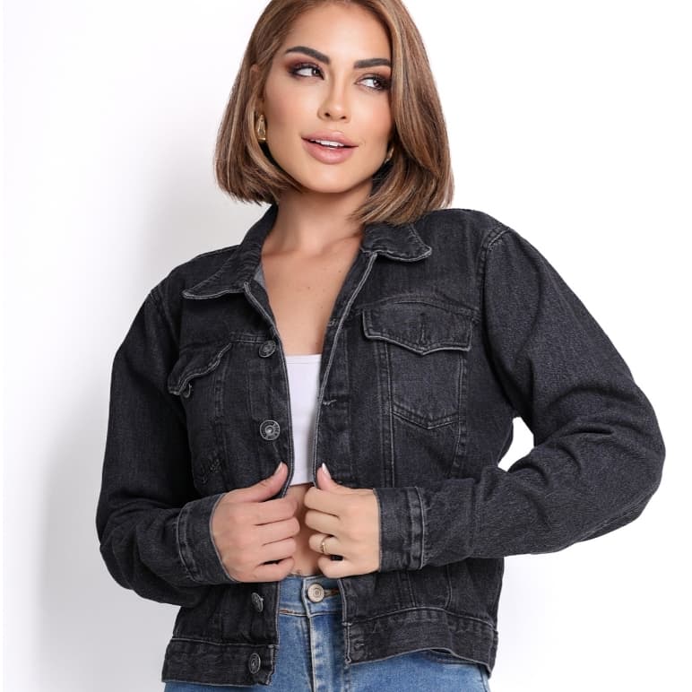 INFINITO MODA Jaqueta Jeans Black Grafite Moda Feminina MODEL NOVO DE 2025