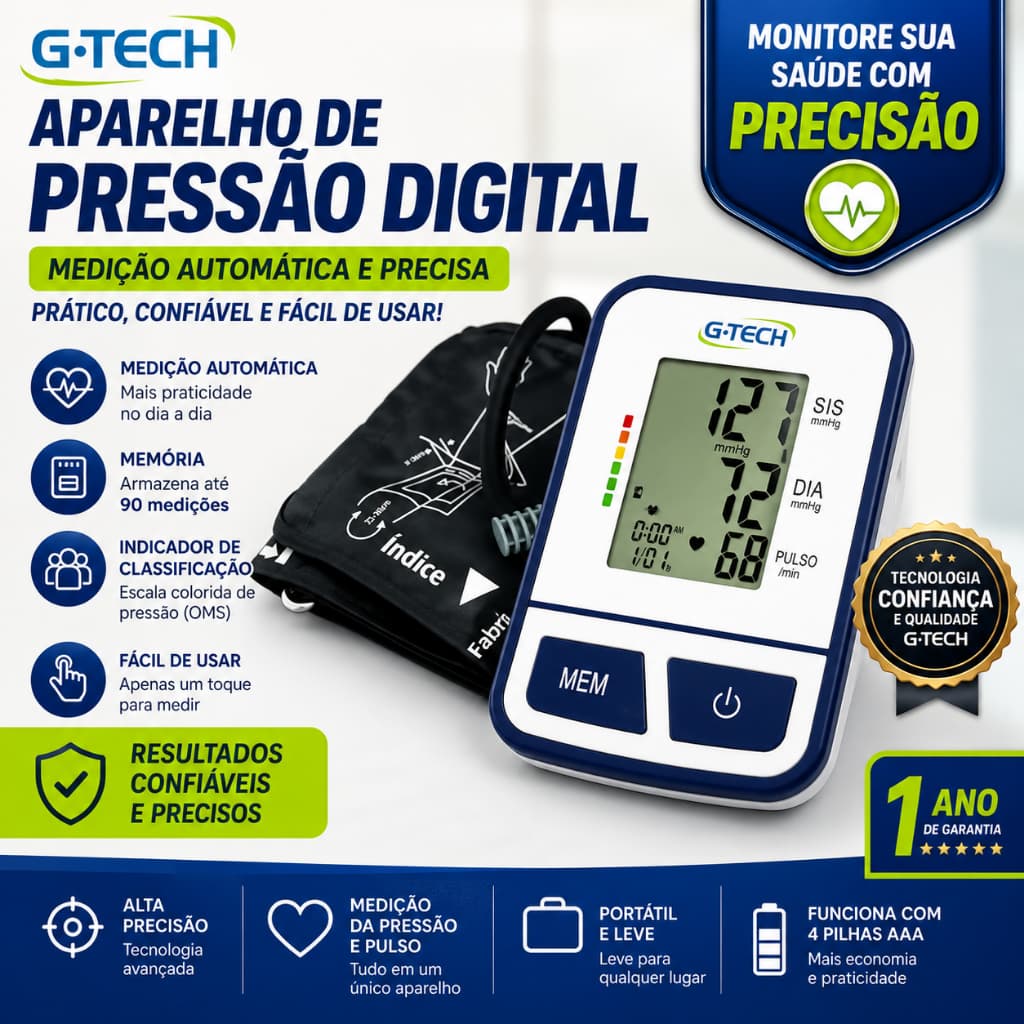 APARELHO DE PRESSÃO DIGITAL AUTOMÁTICO DE BRACO BSP11 - G-TECH