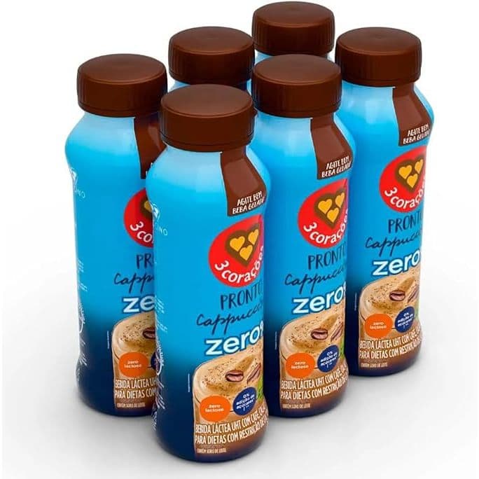 Cappuccino 3 Corações Pronto Zero 260ml - Combo com 6 Unidades | Pack com 6, Sem Açúcar, Bebida Pronta, Cappuccino