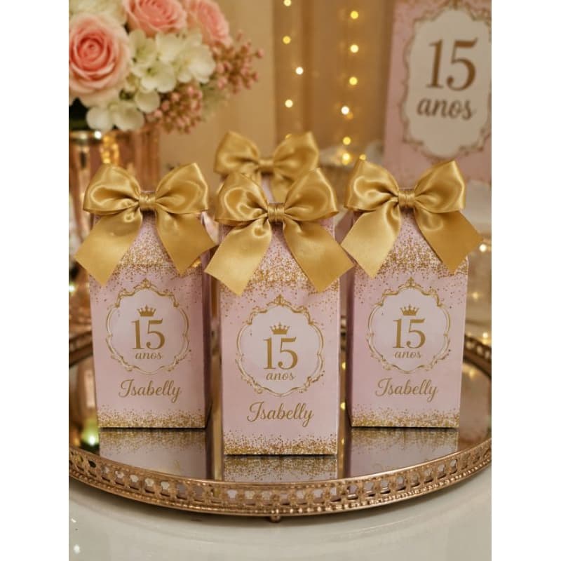 Caixas Milk Personalizadas 15 Anos Luxo Azul Marinho e Dourado com Nome**