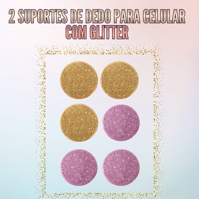 2 Suporte de Dedo para Celular Glitter Luxo Universal | Anel para Celular Giratório 360° Grip Ring