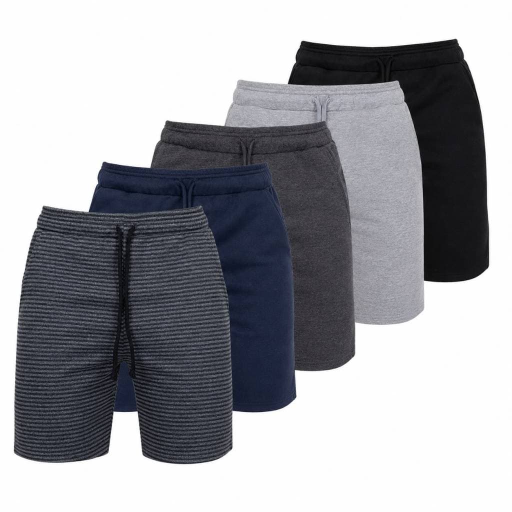 Kit 5 Bermudas Moletinho P ao G3 Masculina Algodão Bolso Cordão Academia Casual Treino