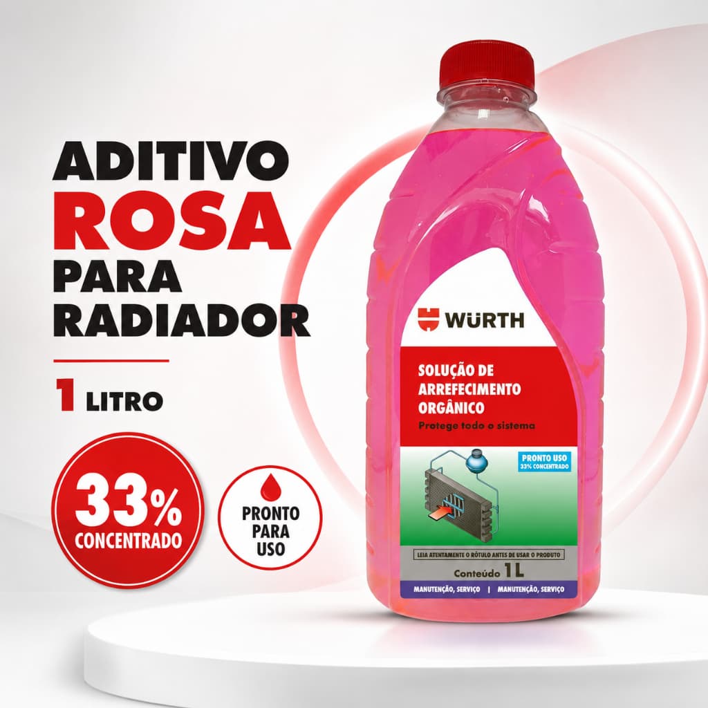 Aditivo Fluido Radiador Orgânico Rosa Wurth 1L Pronto Uso 33%
