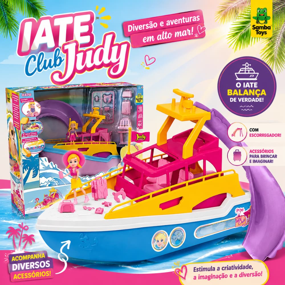 Brinquedo Barco Iate lancha  da Judy com Boneca e Acessórios Samba Toys