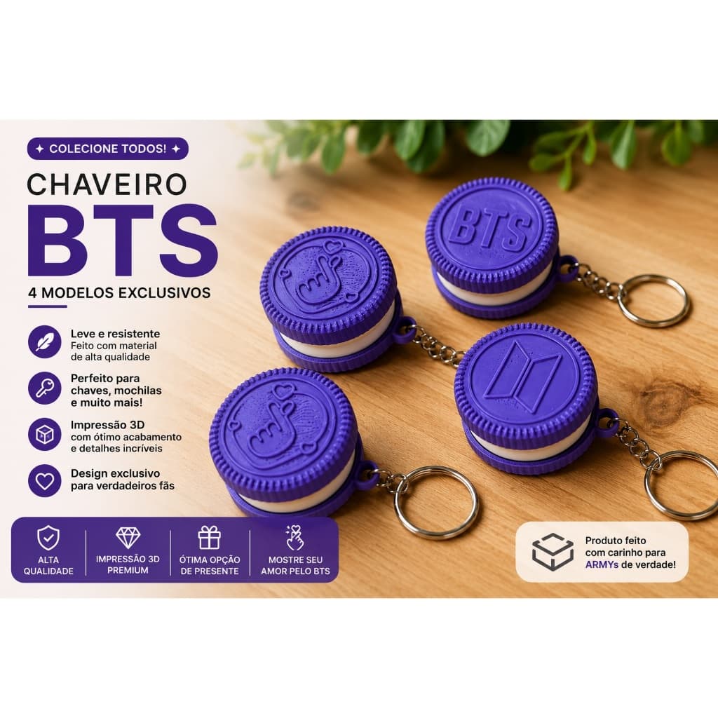 Chaveiro Clicker Anti Estresse BTS – Estilo Bolacha/Biscoito