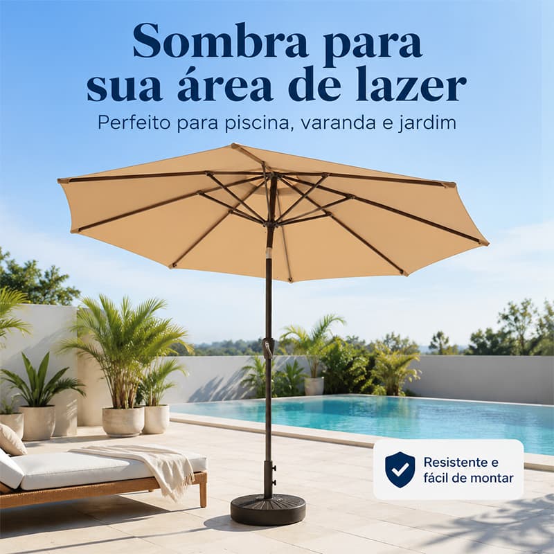 Ombrelone Guarda Sol Central para Jardim 2,2metros Articulado Impermeável Uv Jardim Piscina Praia Quadrado