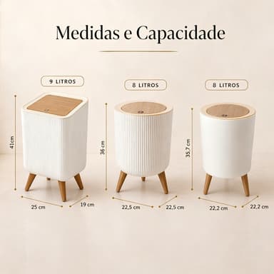 Lixeira Decorativa Estilo Japonês com Tampo e Pernas de Madeira, Lixeira com Tampa para Banheiro Quarto Sala