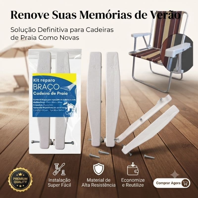 Kit Reparo Braço Cadeira de Praia 2 Braços + 6 Parafusos Reposição Polipropileno Branco