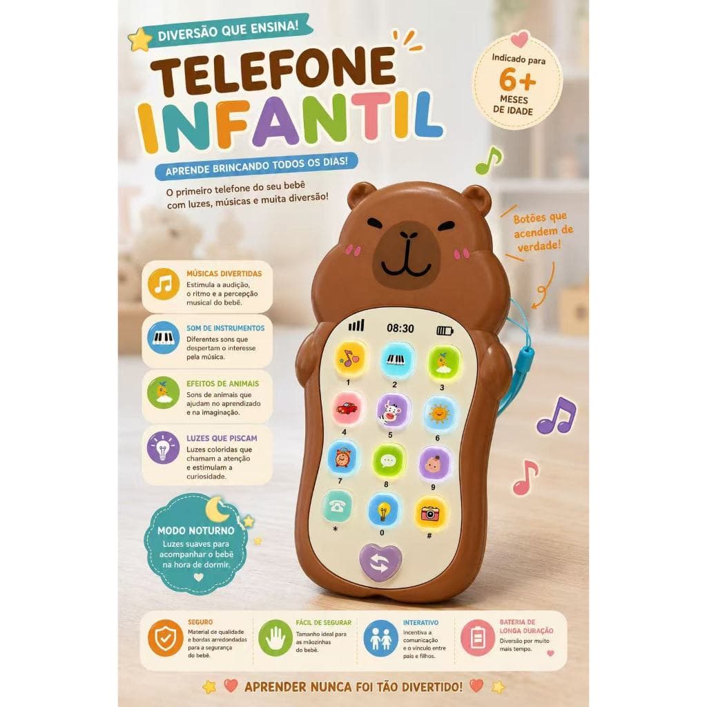 Telefone Celular Interativo Infantil Musical Com Som Brinquedo Educativo Com Luz Colorido