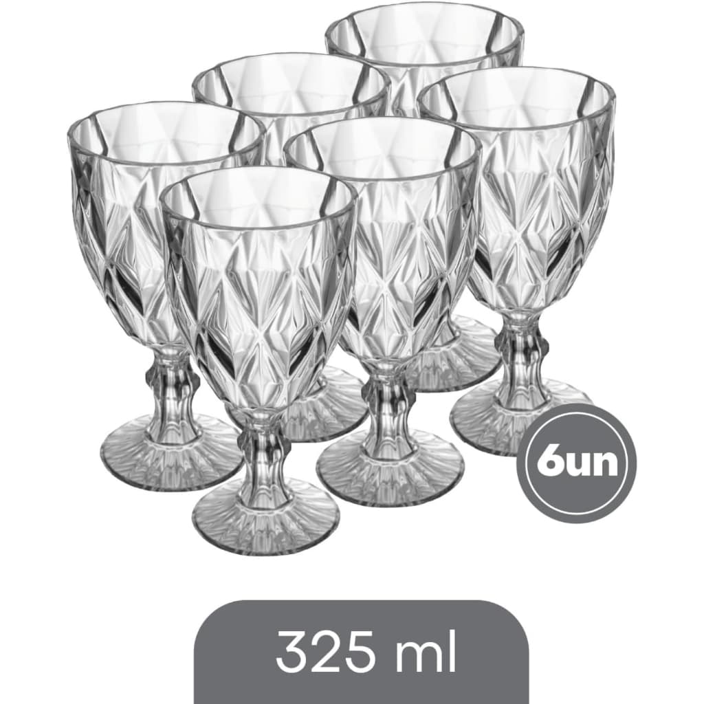 LYOR - Conjunto de 6 Taças de Vidro Diamond 325ml Transparente Mesa Posta Enxoval - Casamento
