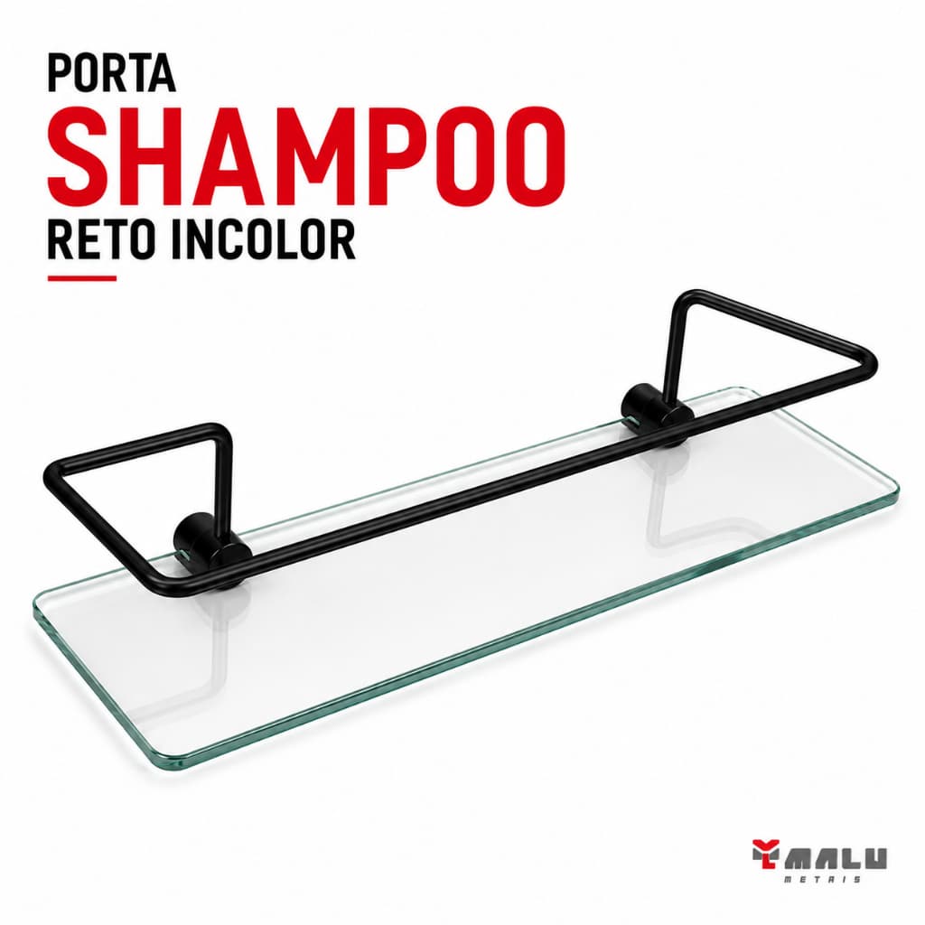 Porta Shampoo Para Banheiro Suporte De Vidro 6mm Incolor Reto Cristal Anti Ferrugem