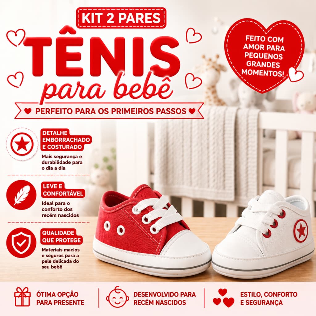 Kit 2 pares de tênis unissex de bebê asltarzinho Sapatinho recém nascido