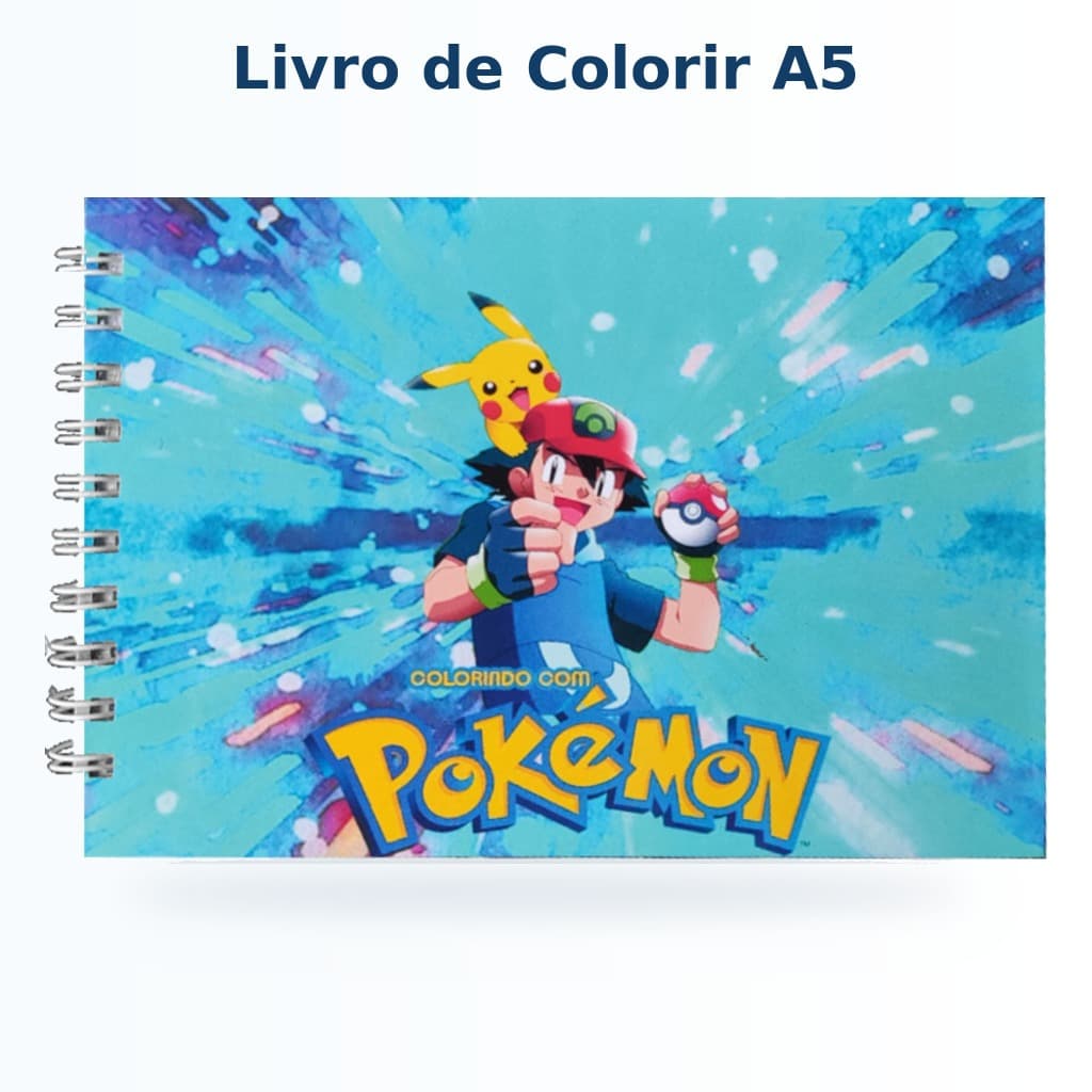 Livro de Colorir Pokémon A5 Capa Dura 50 Folhas Grossas com Acetato com ou sem Nome