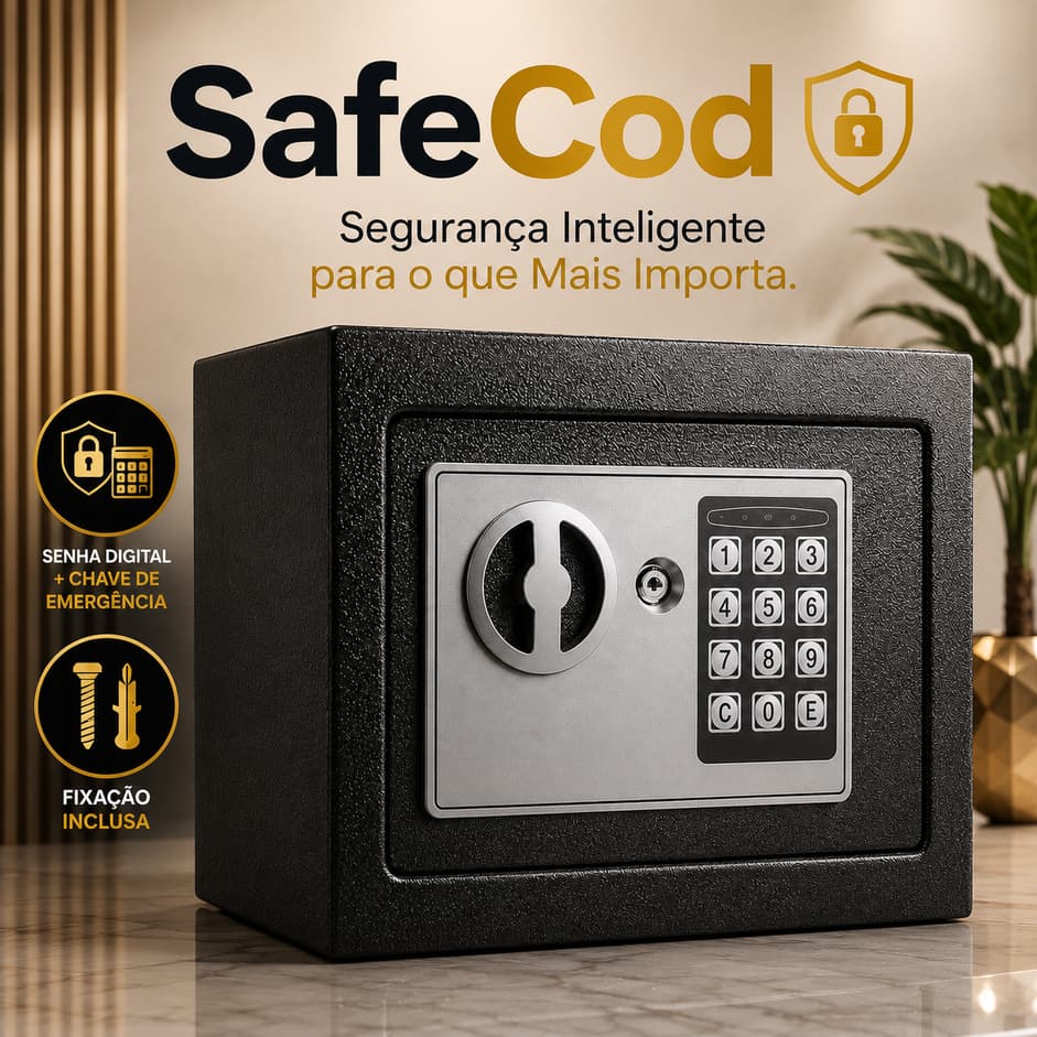 Cofre Digital Eletrônico Residencial SafeCod com Senha Chave Segurança Para Dinheiro Documentos Joias