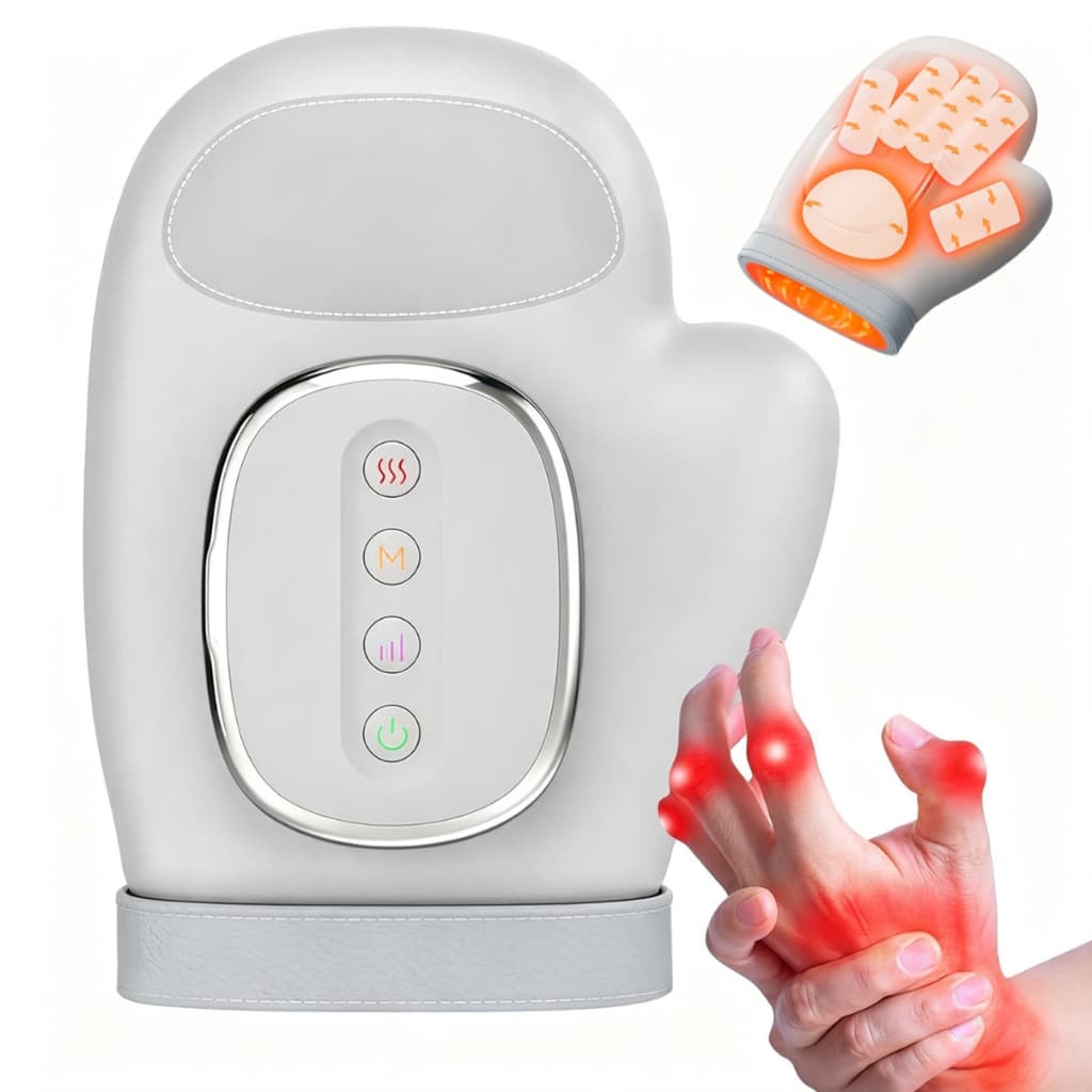 Massageador de Mão com Calor Luva Massageadora Punho Dedos Articulações Alívio Artrite Tensão Muscular Recarregável USB